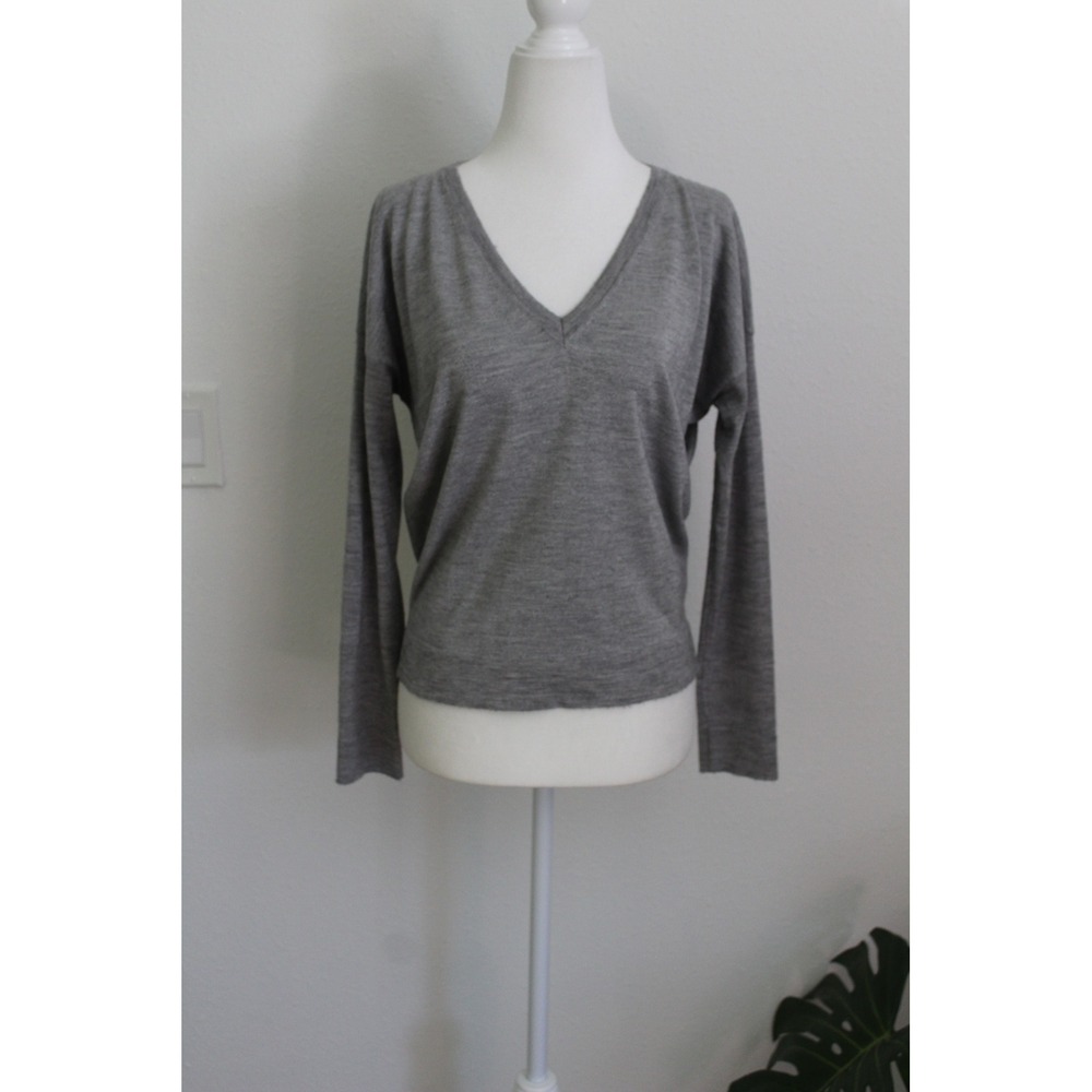 Peserico Grey Metallic Merino Wool Silk Cashmere V-Neck Sweater Made in Italy 40